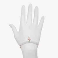 Bijoux Bar Delicates Rose Tone Womens Glass Cross Bolo Bracelet