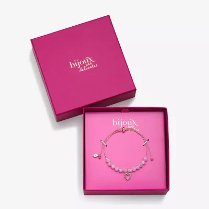 Bijoux Bar Delicates Rose Tone Womens Glass Heart Bolo Bracelet