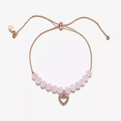 Bijoux Bar Delicates Rose Tone Womens Glass Heart Bolo Bracelet