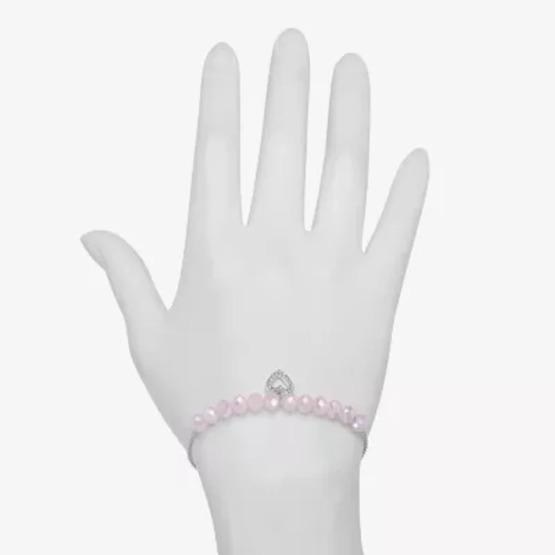 Bijoux Bar Delicates Silver Tone Womens Glass Heart Bolo Bracelet