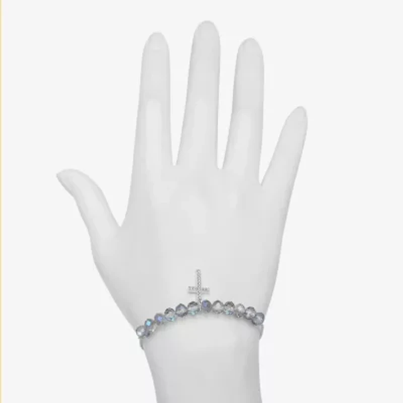 Bijoux Bar Delicates Silver Tone Womens Solid Link Cross Chain Bracelet