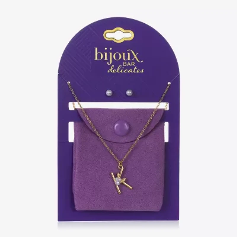 Bijoux Bar Delicates Floral Initial Womens Glass Simulated Pearl 2-pc. Jewelry Set