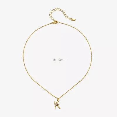 Bijoux Bar Delicates Floral Initial Womens Glass Simulated Pearl 2-pc. Jewelry Set