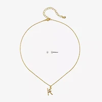 Bijoux Bar Delicates Floral Initial Womens Glass Simulated Pearl 2-pc. Jewelry Set