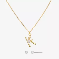 Bijoux Bar Delicates Floral Initial Womens Glass Simulated Pearl 2-pc. Jewelry Set