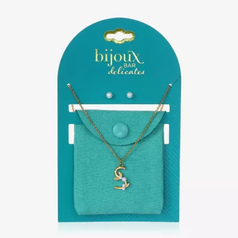 Bijoux Bar Delicates Floral Initial Womens Glass Simulated Pearl 2-pc. Jewelry Set