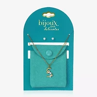 Bijoux Bar Delicates Floral Initial Womens Glass Simulated Pearl 2-pc. Jewelry Set