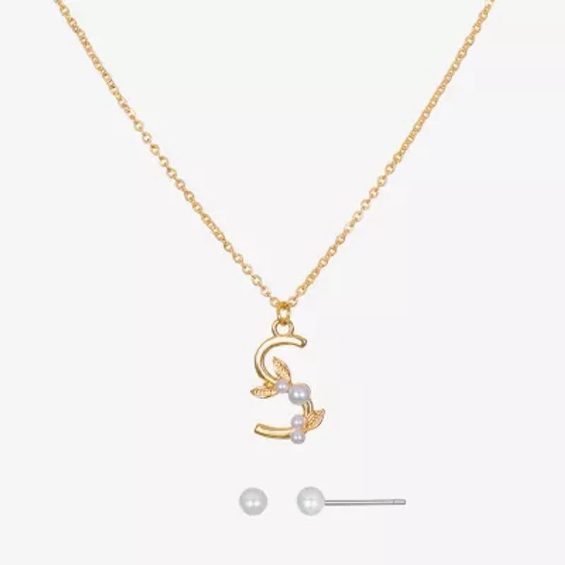 Bijoux Bar Delicates Floral Initial Womens Glass Simulated Pearl 2-pc. Jewelry Set