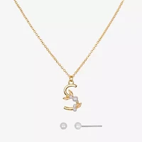 Bijoux Bar Delicates Floral Initial Womens Glass Simulated Pearl 2-pc. Jewelry Set