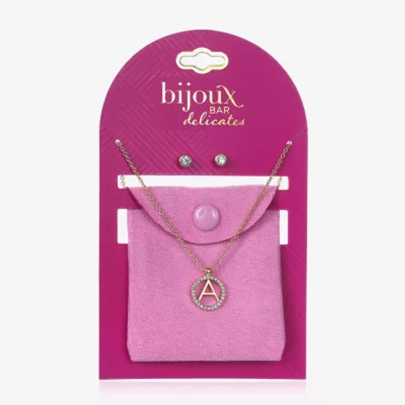 Bijoux Bar Delicates Gold Tone Pave Initial Womens Glass 2-pc. Jewelry Set