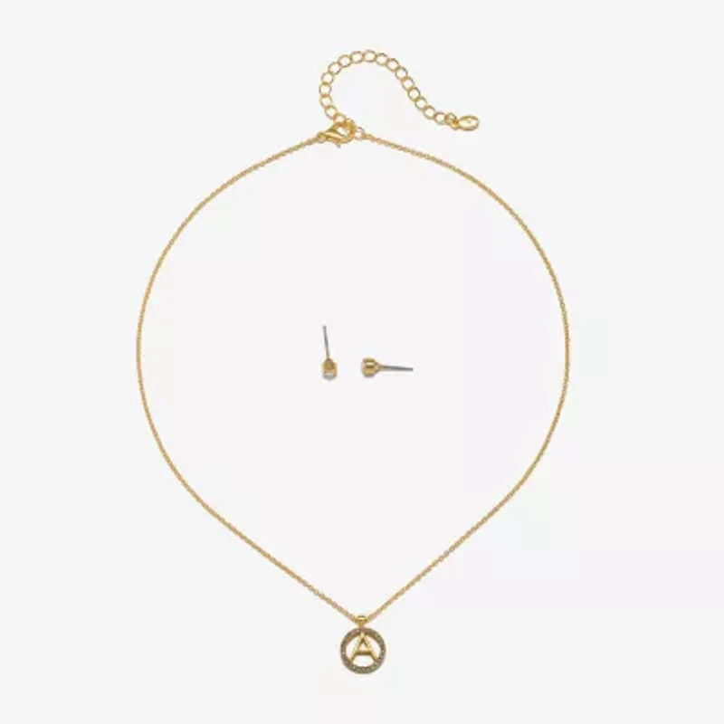 Bijoux Bar Delicates Gold Tone Pave Initial Womens Glass 2-pc. Jewelry Set
