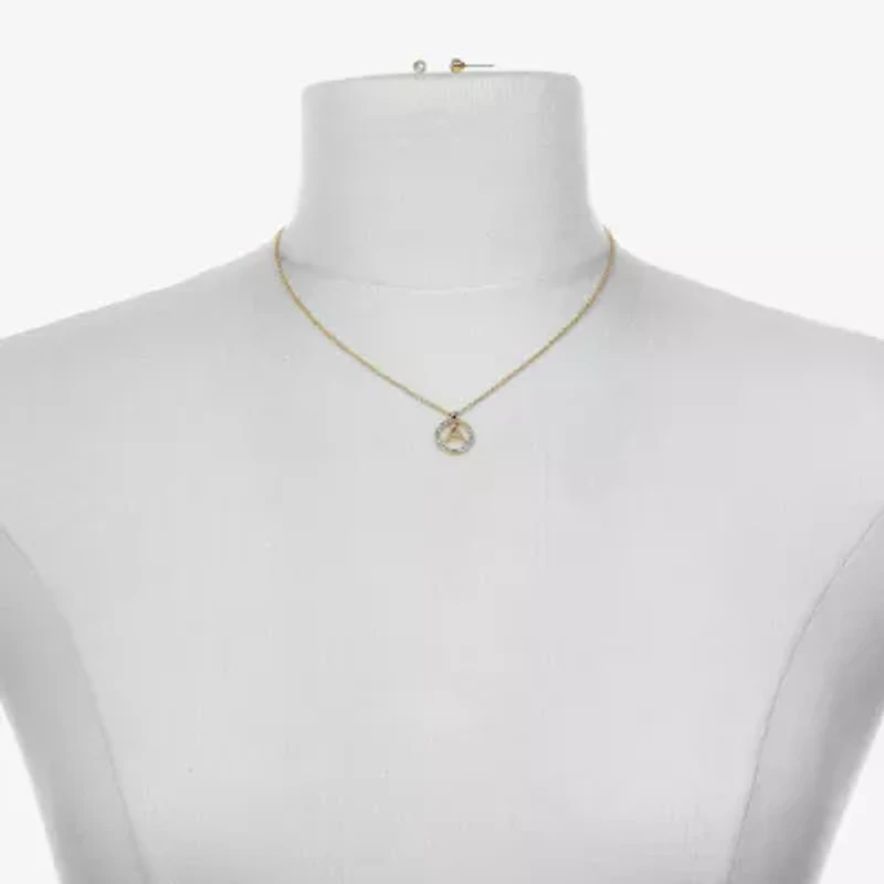 Bijoux Bar Delicates Gold Tone Pave Initial Womens Glass 2-pc. Jewelry Set