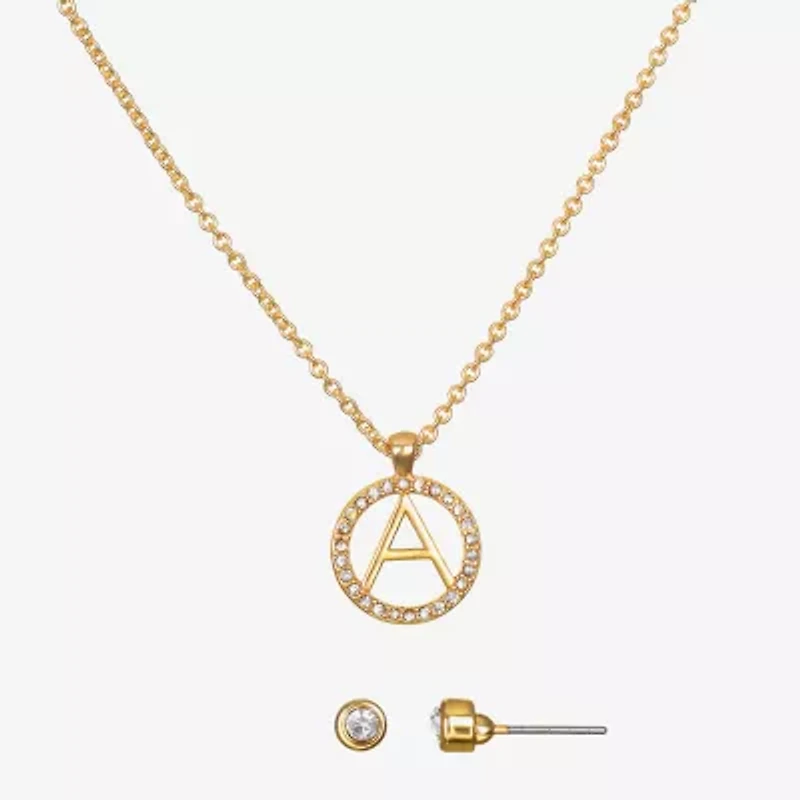 Bijoux Bar Delicates Gold Tone Pave Initial Womens Glass 2-pc. Jewelry Set