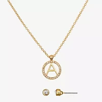Bijoux Bar Delicates Gold Tone Pave Initial Womens Glass 2-pc. Jewelry Set