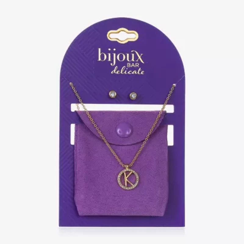 Bijoux Bar Delicates Gold Tone Pave Initial Womens Glass 2-pc. Jewelry Set