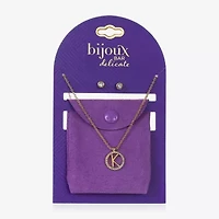 Bijoux Bar Delicates Gold Tone Pave Initial Womens Glass 2-pc. Jewelry Set