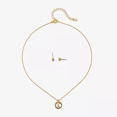 Bijoux Bar Delicates Gold Tone Pave Initial Womens Glass 2-pc. Jewelry Set