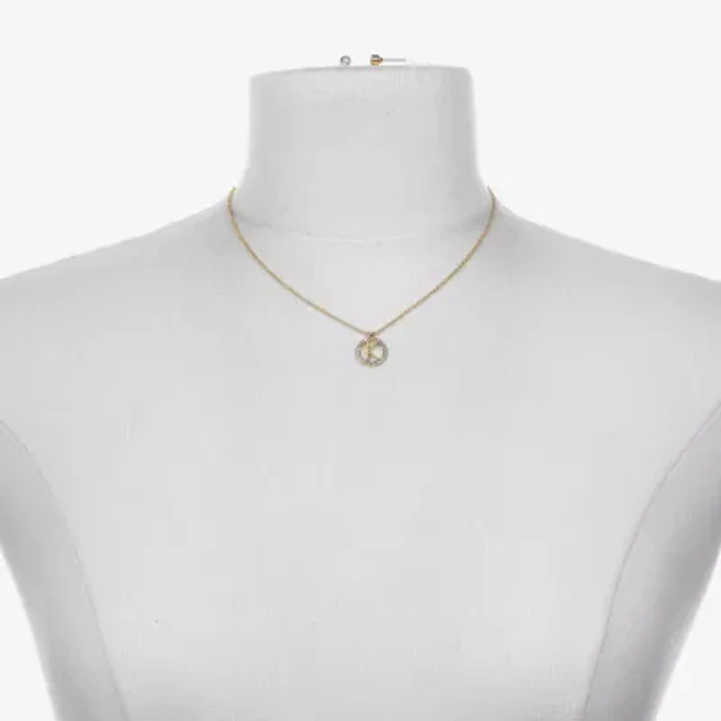 Bijoux Bar Delicates Gold Tone Pave Initial Womens Glass 2-pc. Jewelry Set