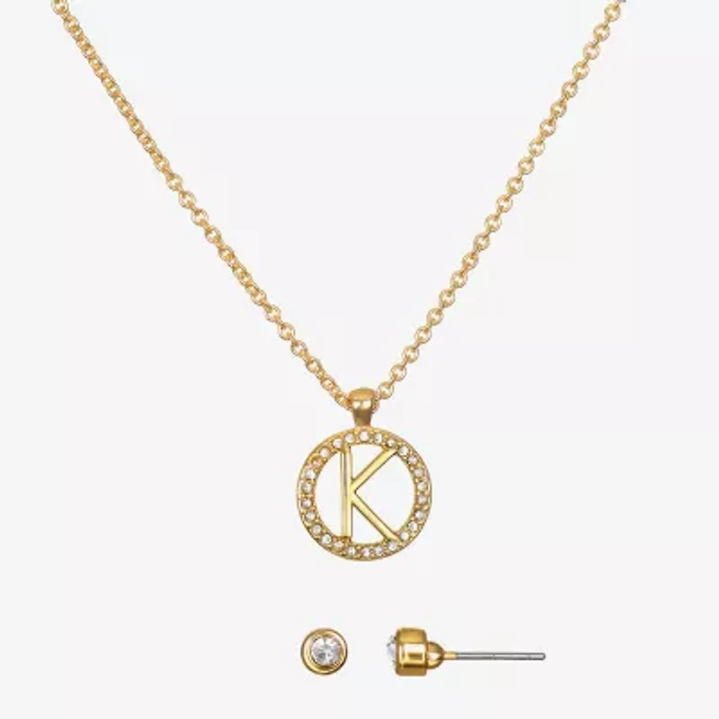 Bijoux Bar Delicates Gold Tone Pave Initial Womens Glass 2-pc. Jewelry Set