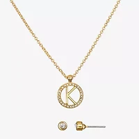 Bijoux Bar Delicates Gold Tone Pave Initial Womens Glass 2-pc. Jewelry Set