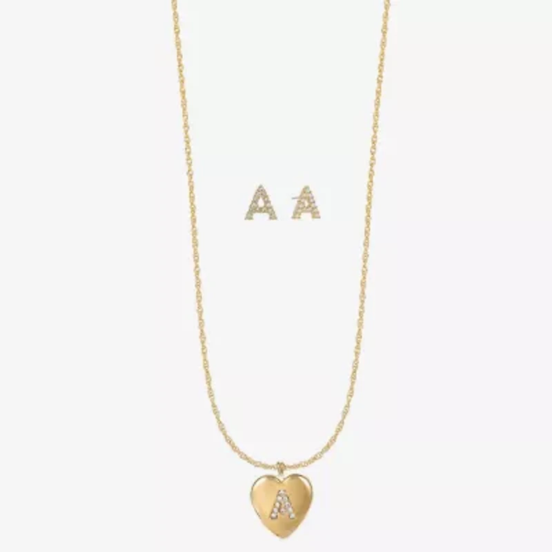 Monet Jewelry Initial Pendant Necklace And Stud Earring Womens Glass Heart 2-pc. Set