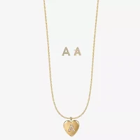 Monet Jewelry Initial Pendant Necklace And Stud Earring Womens Glass Heart 2-pc. Set