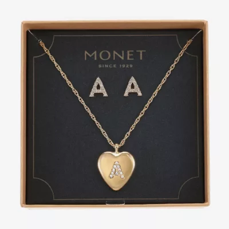 Monet Jewelry Initial Pendant Necklace And Stud Earring Womens Glass Heart 2-pc. Set