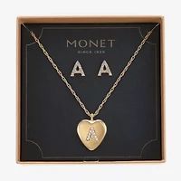 Monet Jewelry Initial Pendant Necklace And Stud Earring Womens Glass Heart 2-pc. Set