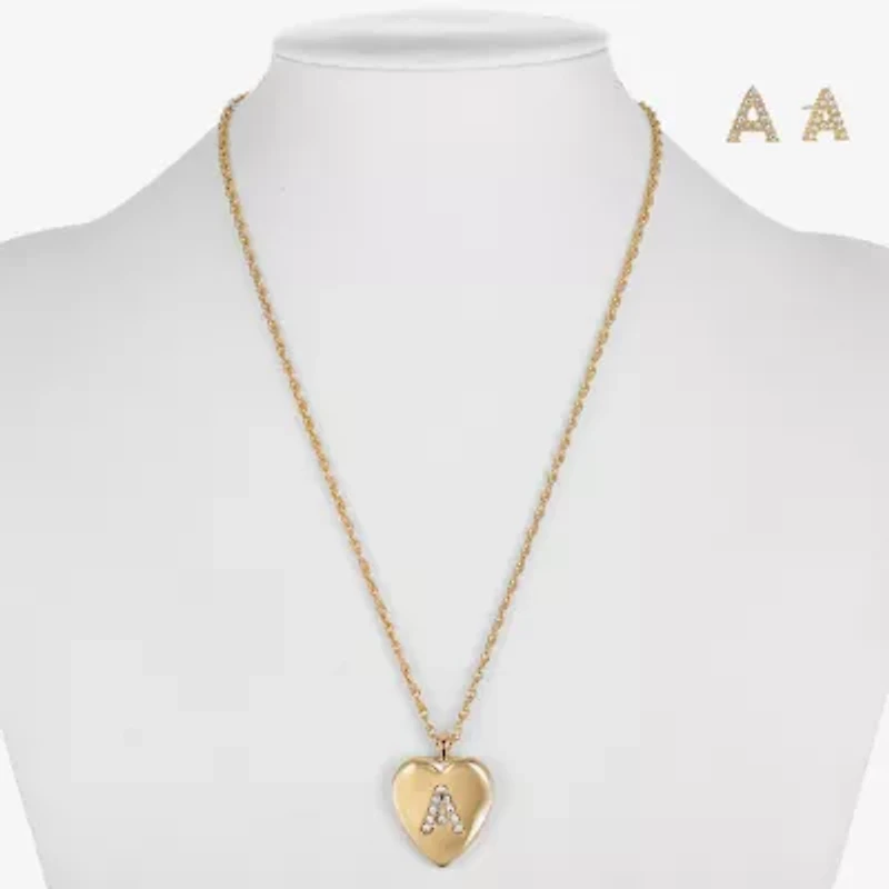 Monet Jewelry Initial Pendant Necklace And Stud Earring Womens Glass Heart 2-pc. Set