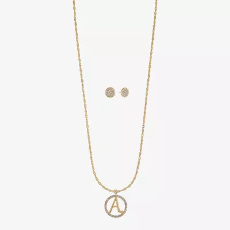 Monet Jewelry Initial Pendant Necklace And Stud Earring Womens Glass Round 2-pc. Set
