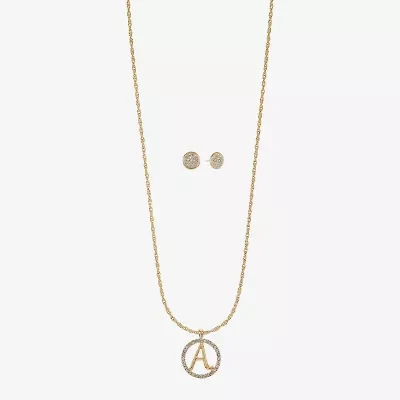 Monet Jewelry Initial Pendant Necklace And Stud Earring Womens Glass Round 2-pc. Set