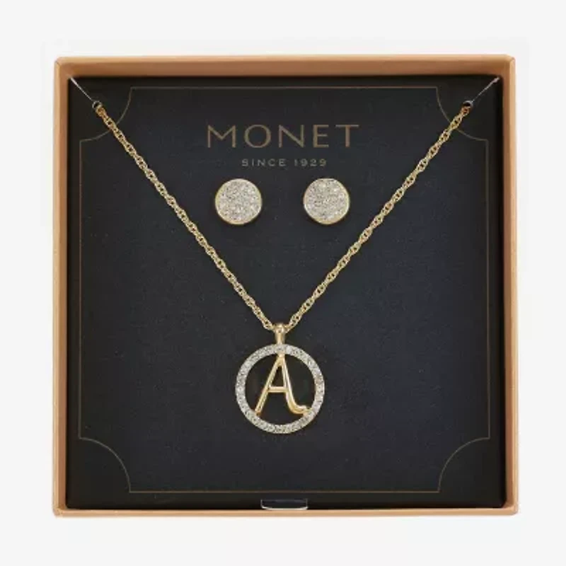 Monet Jewelry Initial Pendant Necklace And Stud Earring Womens Glass Round 2-pc. Set