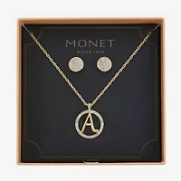Monet Jewelry Initial Pendant Necklace And Stud Earring Womens Glass Round 2-pc. Set