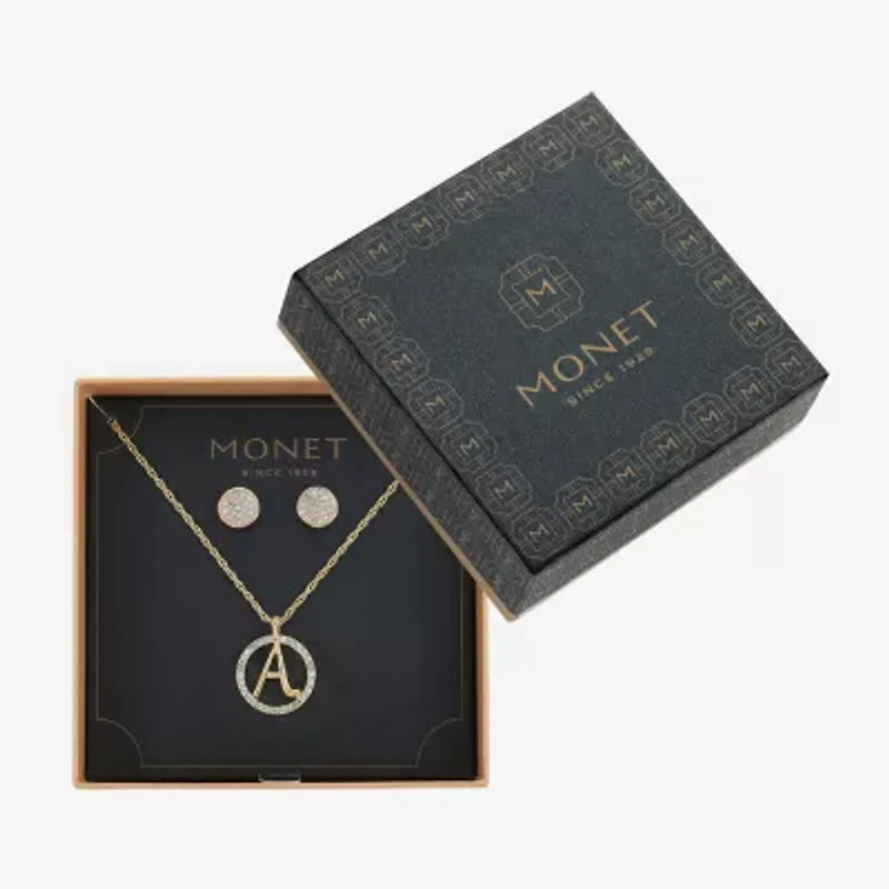 Monet Jewelry Initial Pendant Necklace And Stud Earring Womens Glass Round 2-pc. Set