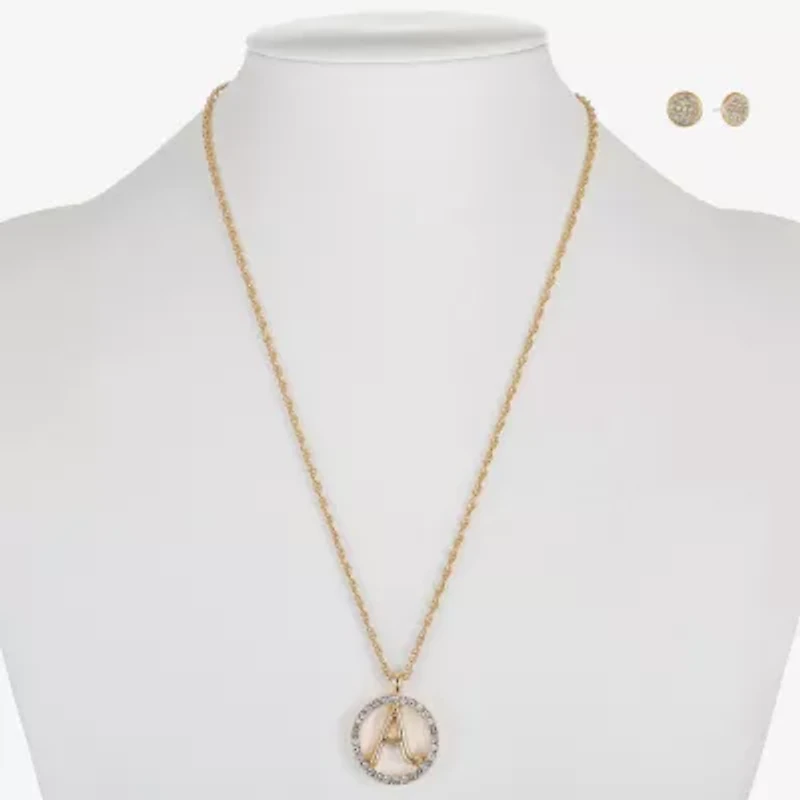 Monet Jewelry Initial Pendant Necklace And Stud Earring Womens Glass Round 2-pc. Set
