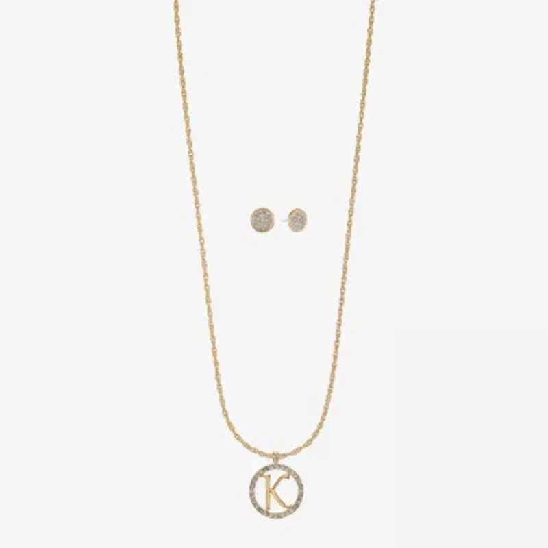 Monet Jewelry Initial Pendant Necklace And Stud Earring Womens Glass Round 2-pc. Set