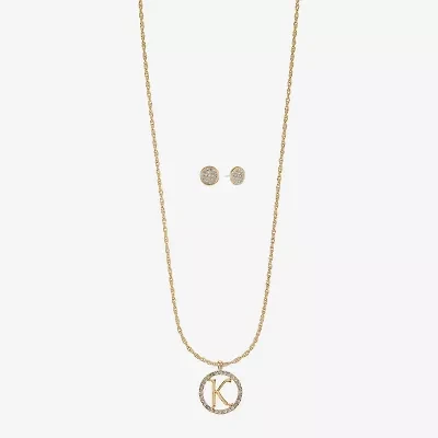 Monet Jewelry Initial Pendant Necklace And Stud Earring Womens Glass Round 2-pc. Set