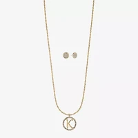 Monet Jewelry Initial Pendant Necklace And Stud Earring Womens Glass Round 2-pc. Set
