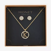 Monet Jewelry Initial Pendant Necklace And Stud Earring Womens Glass Round 2-pc. Set