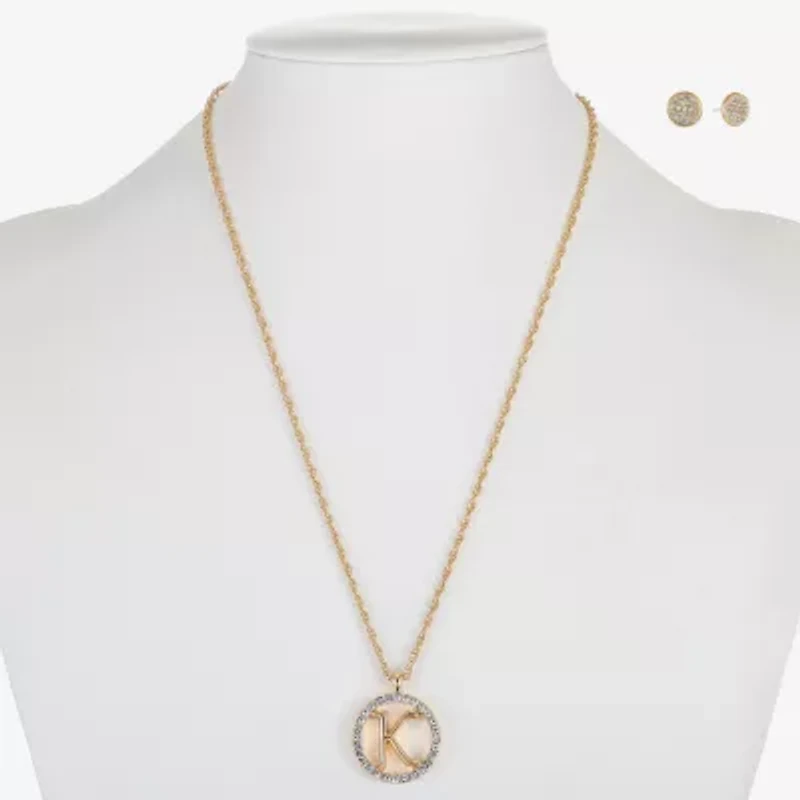 Monet Jewelry Initial Pendant Necklace And Stud Earring Womens Glass Round 2-pc. Set