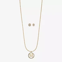 Monet Jewelry Initial Pendant Necklace And Stud Earring Womens Glass Round 2-pc. Jewelry Set