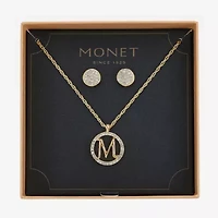 Monet Jewelry Initial Pendant Necklace And Stud Earring Womens Glass Round 2-pc. Jewelry Set