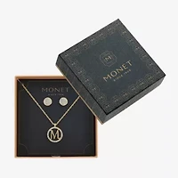 Monet Jewelry Initial Pendant Necklace And Stud Earring Womens Glass Round 2-pc. Jewelry Set