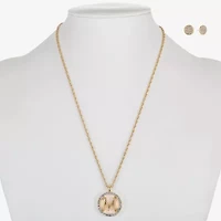 Monet Jewelry Initial Pendant Necklace And Stud Earring Womens Glass Round 2-pc. Jewelry Set