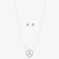 Monet Jewelry Initial Pendant Necklace And Stud Earring Womens Glass Heart 2-pc. Set