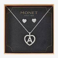 Monet Jewelry Initial Pendant Necklace And Stud Earring Womens Glass Heart 2-pc. Set