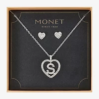 Monet Jewelry Initial Pendant Necklace And Stud Earring Womens Glass Heart 2-pc. Set