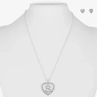 Monet Jewelry Initial Pendant Necklace And Stud Earring Womens Glass Heart 2-pc. Set