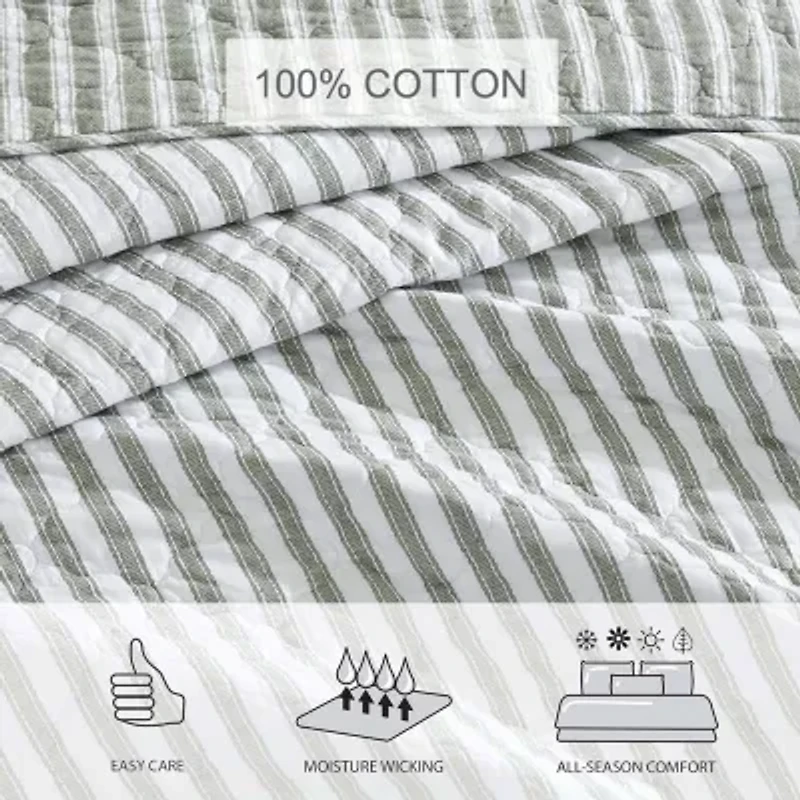 Stone Cottage Willow Way Ticking Stripe Quilt Set