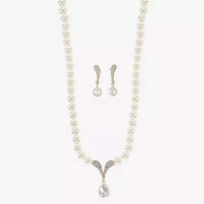 Monet Jewelry Collar Necklace And Drop Earring Womens Glass Simulated Pearl 2-pc. Jewelry Set